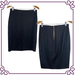 philosophy Republic Clothing Black Pencil Skirt with Gold-Tone Zip Back Size 6